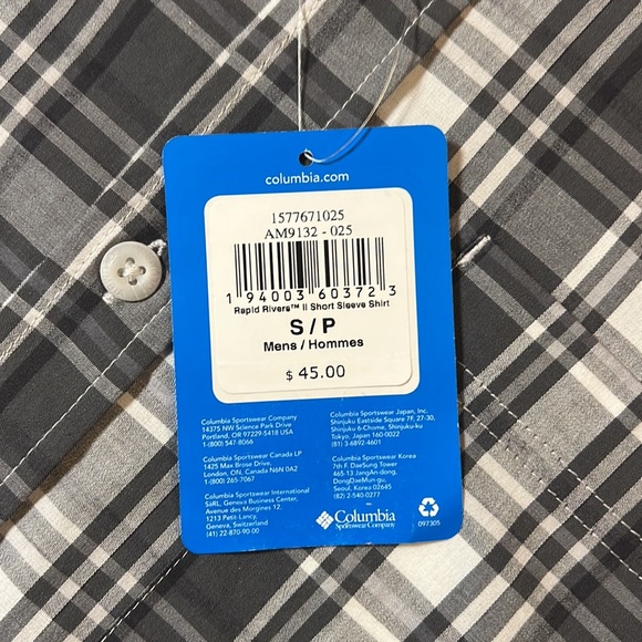 NWT Mens Columbia Gray/White Plaid Short Sleeve Button Up Shirt SZ Small - Picture 6 of 7